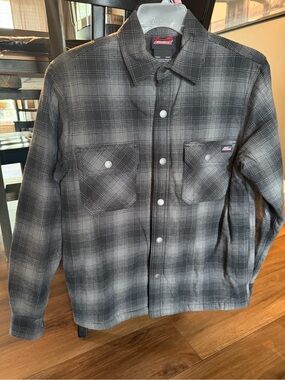 Dickies Gray Plaid Heavy Work Shirt Jacket Fleece Lined Mens Small